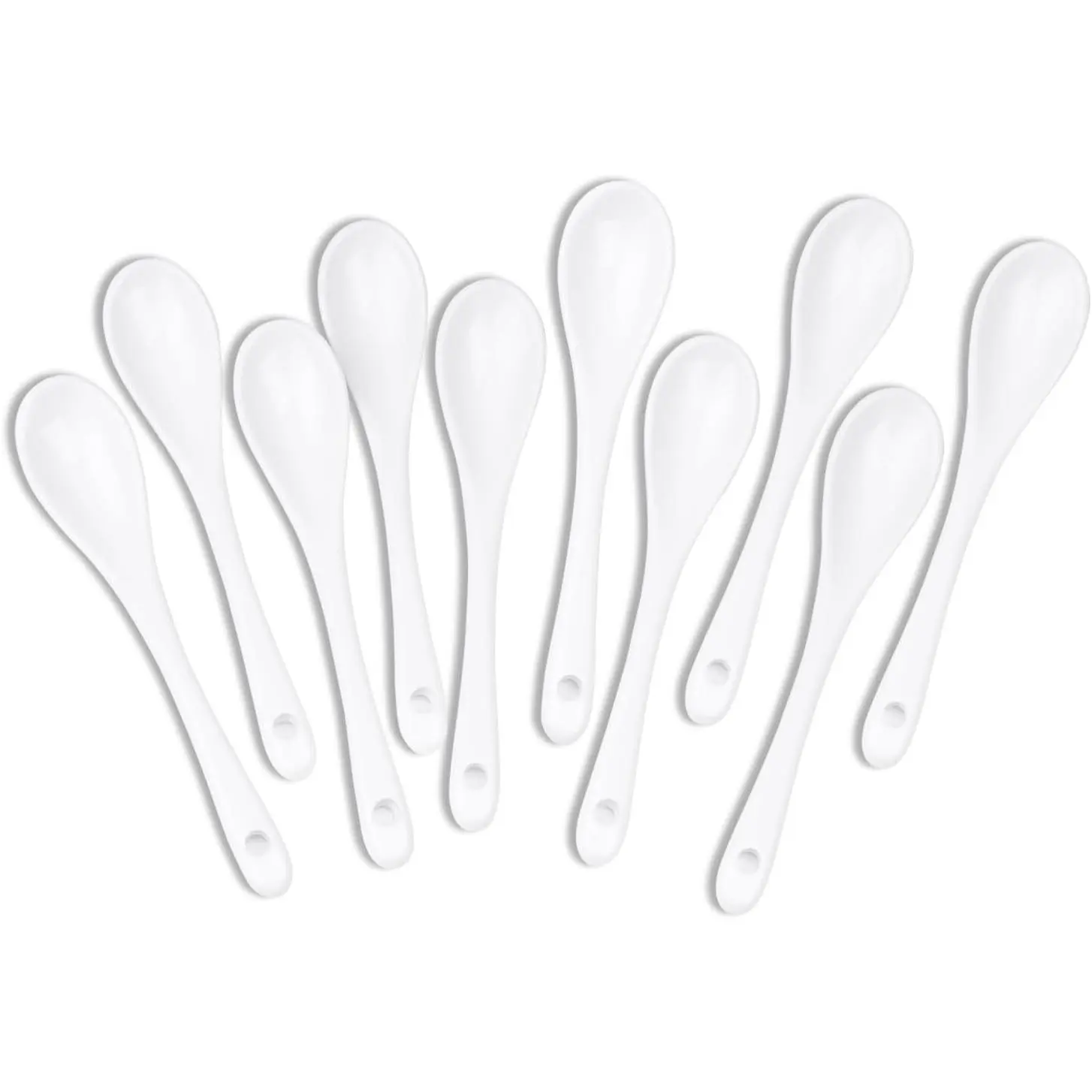 White Long Handle Porcelain Spoons Coffee, , Yogurt and Ice-cream, Cutlery Fitting Ceramic Spoons 5.1 Inch Set of 10 (10, 5.1 inch)
