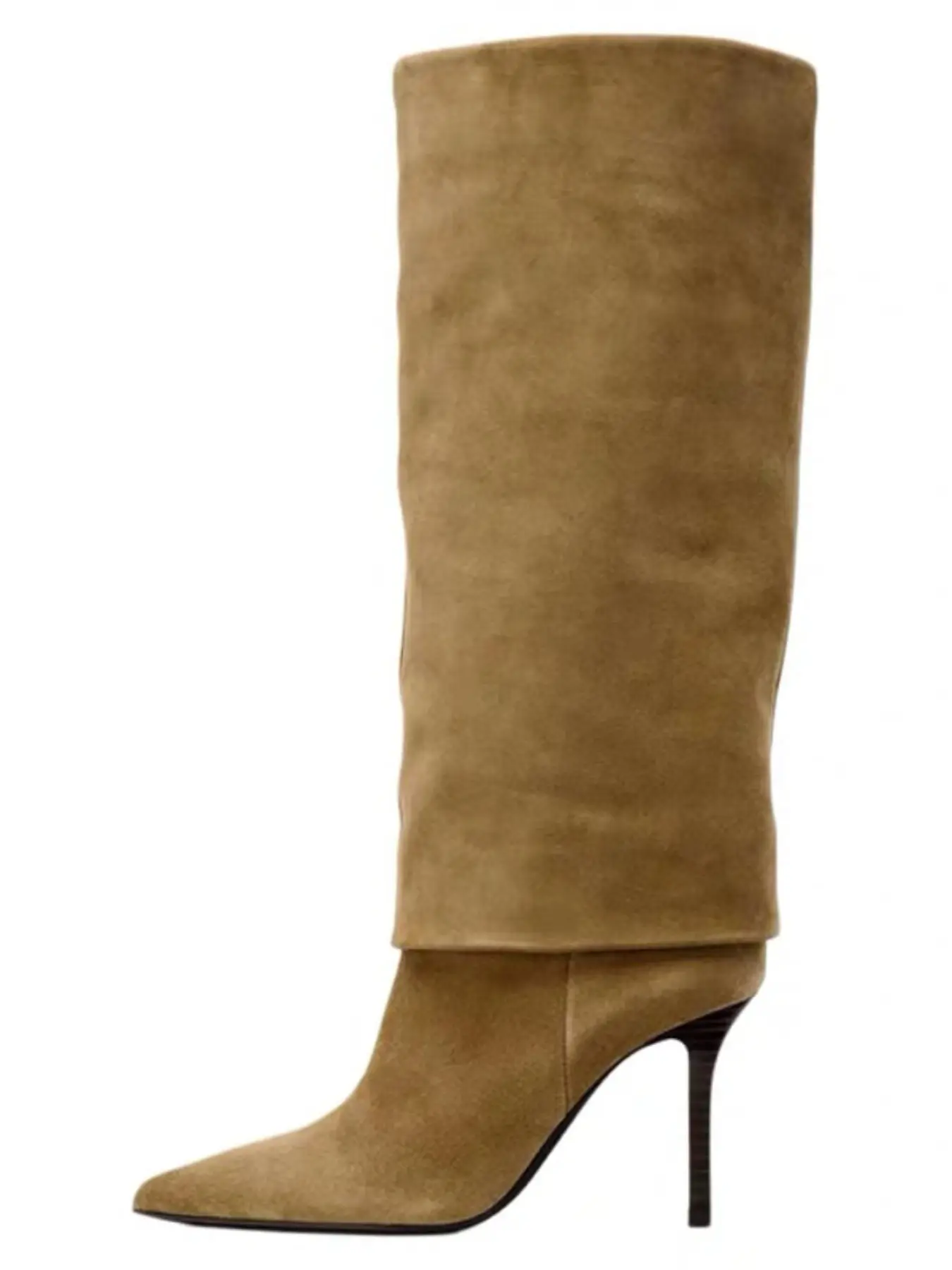 New Pointed Toe Cat Heel Wide Calf High Boot, Vintage Over-The-Knee Long Boot, Narrow Heel Large Cuff Knight Boot