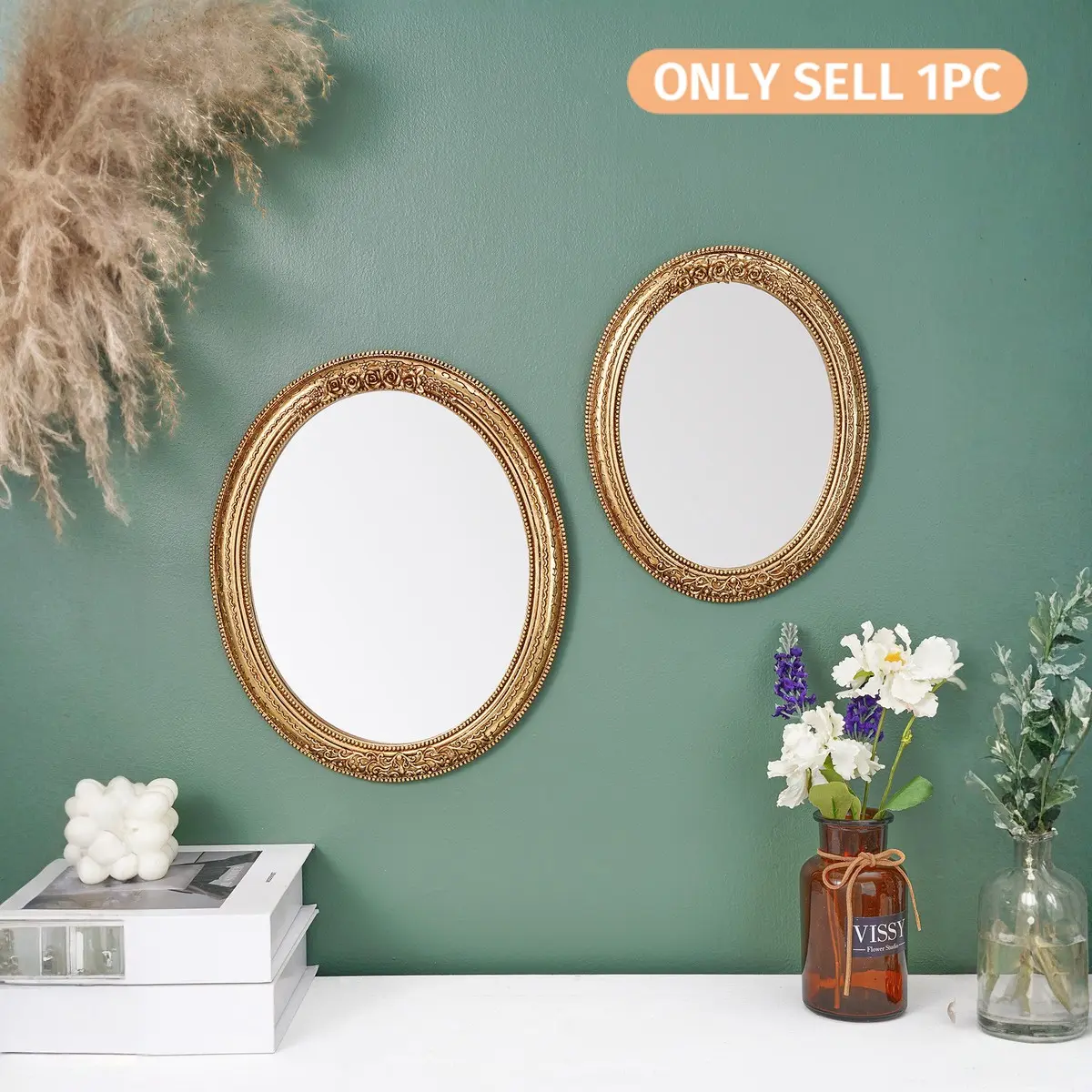 Classical Lace Oval Decorative Wall Mirror, European Style Home Art Hanging Piece, Creative Makeup Mirror for Photography Props, Bathroom Mirrors, Resin Wall Mirror, Ornate Mirror