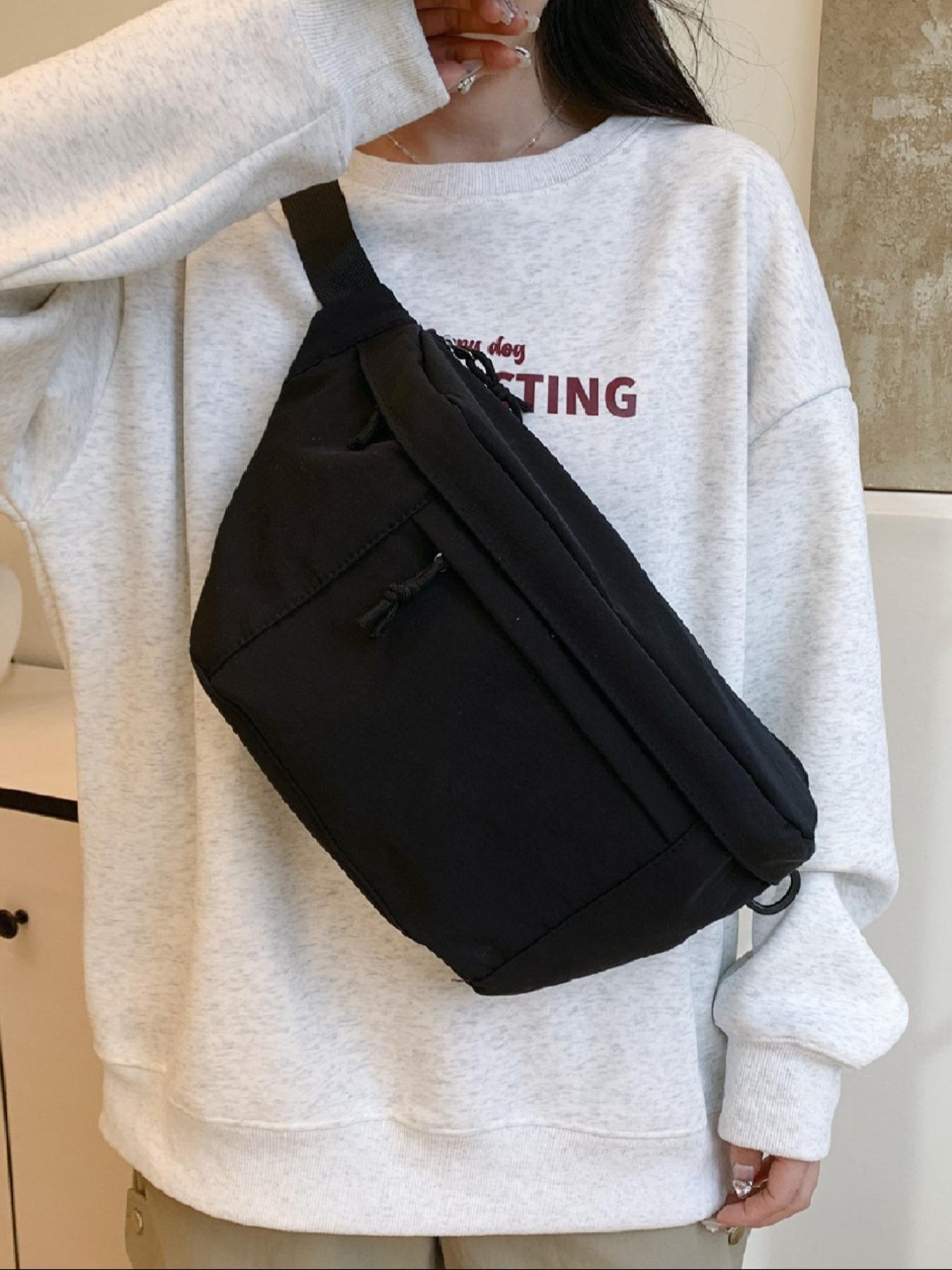 Women's Fashionable Large Capacity Embossed Textured Zipper Belt Bag, Casual Commuter Versatile Plain Fanny Packs, Simple All-match Bum Bag