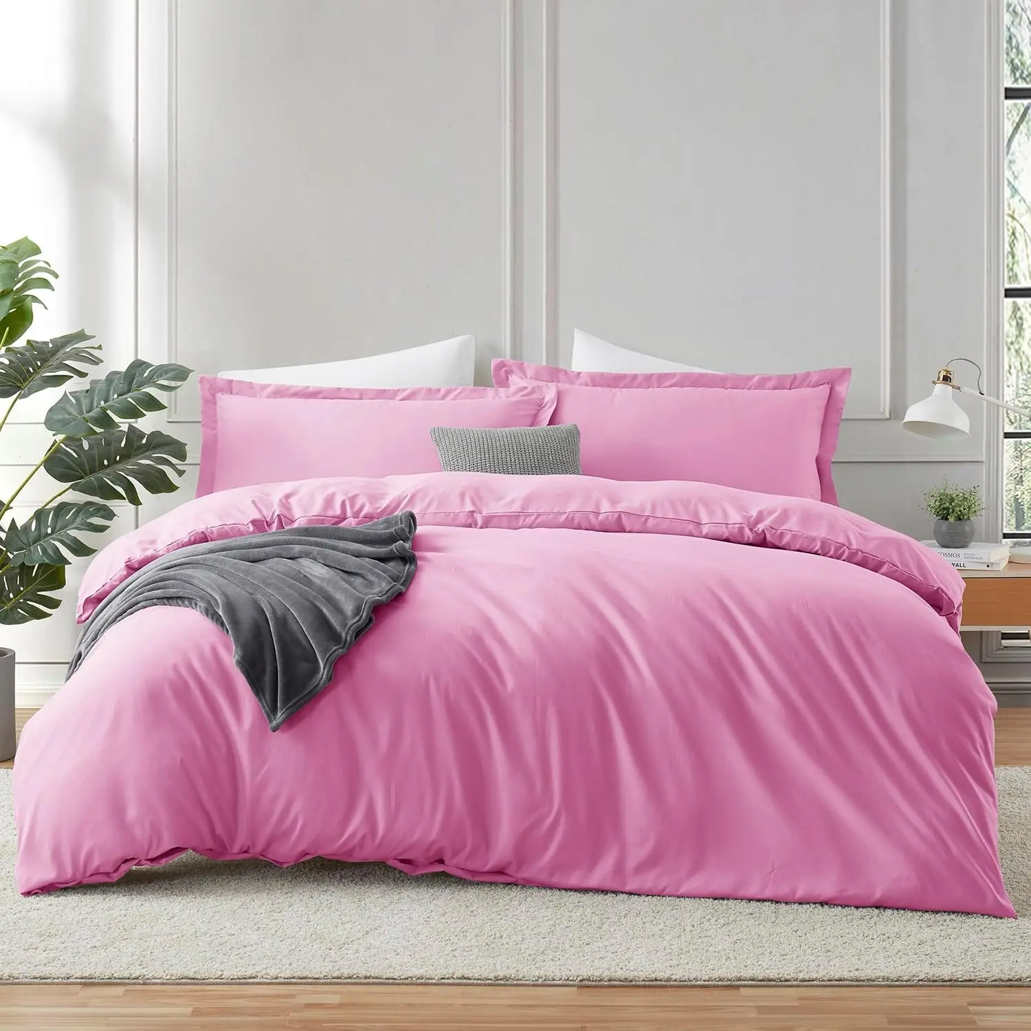 Light Pink Duvet Cover Full Size, 3 Piece Bedding Set | Soft Double Brushed Bedding Set, Button Closure, 1 Duvet Cover 80x90 Inches, 2 Pillow Shams