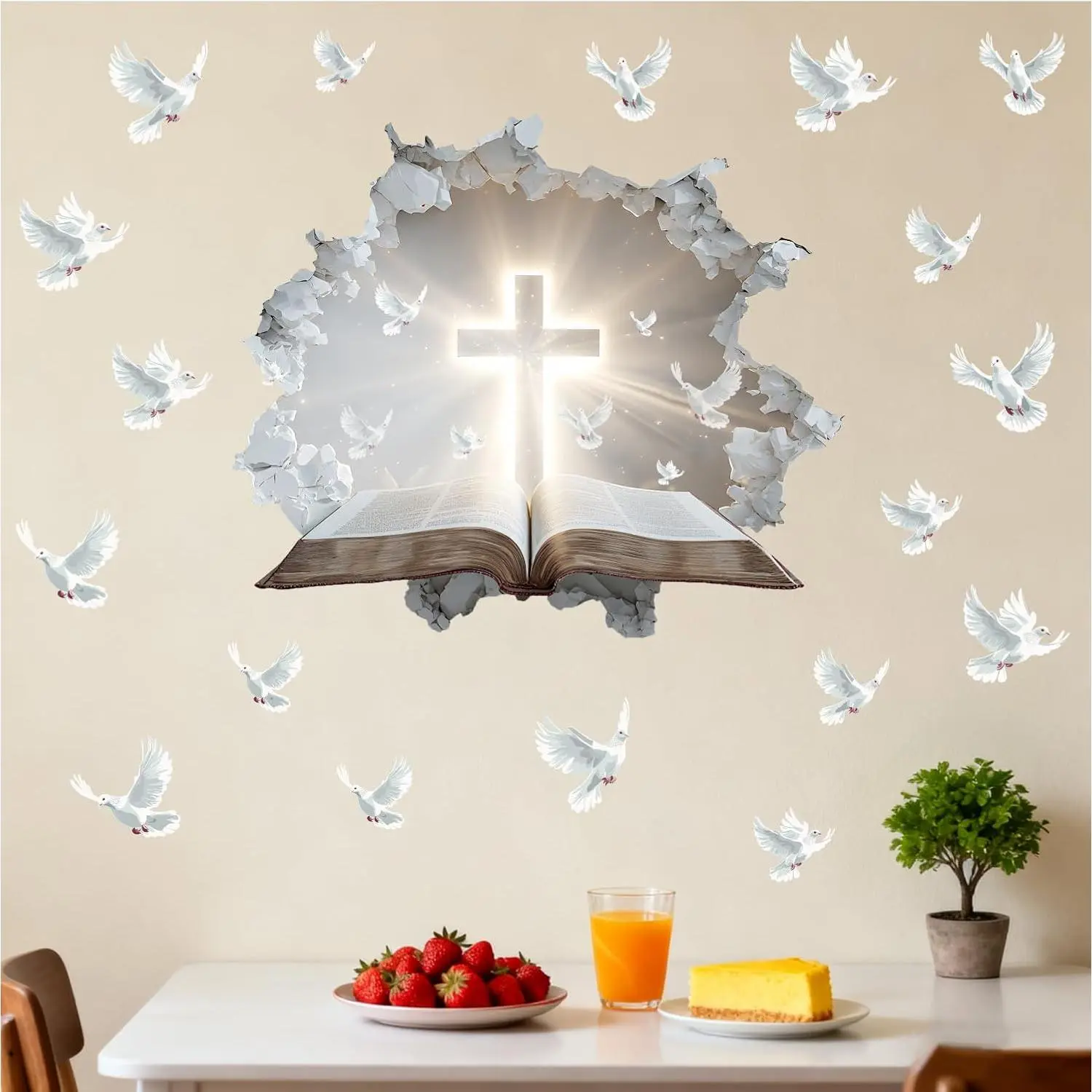 Holy  Wall Decal,  and Pigeon Vinyl Wall Stickers, Removable Blessed  Artwork for Christian Religious Prayer Bedroom Living Room Christmas Decor