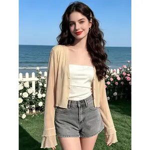 1pc Women's Casual Jacket, Lightweight and Breathable Short Cardigan Outerwear, Elegant and Fashionable Cover-Up Jacket, Outer Shawl Wearing Over Camisole Dresses, Vacation Beach Casual Holiday Gift