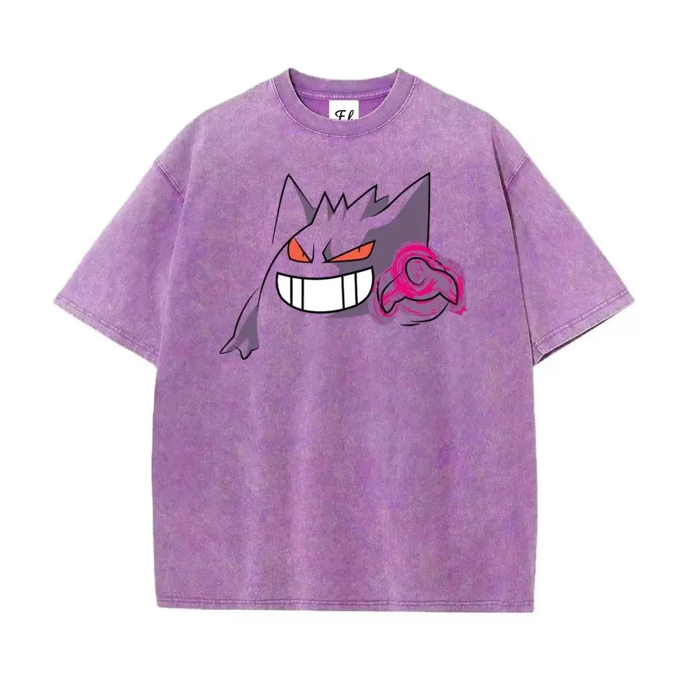 Retro Gengar Shadow Claw Vintage Washed Cotton Graphic Tee, Unisex Oversized Loose Stretch Round Neck Short Sleeve Harajuku Hip Hop Streetwear Tops For Men & Women | graphic tees | tiktok shop deals