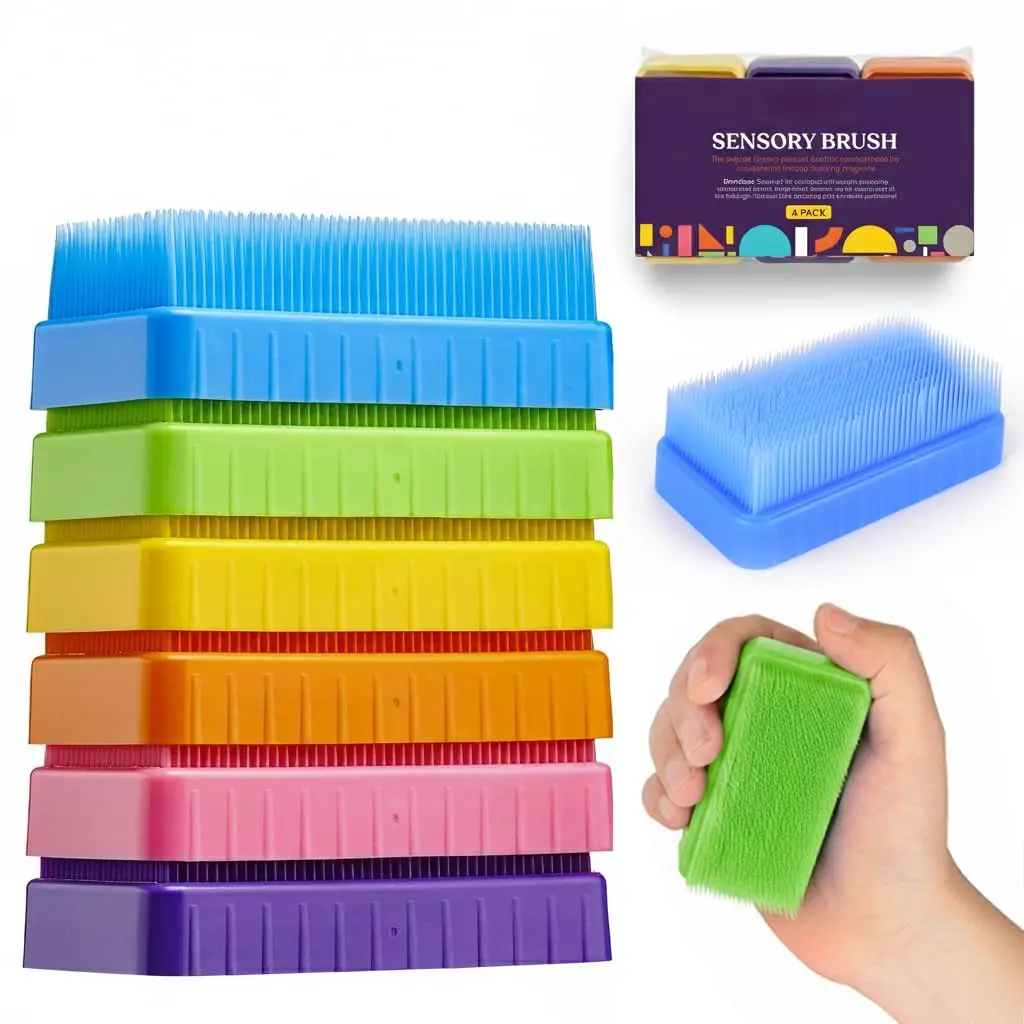 6-Pack Colored Sensory Therapressure Therapy Brushes for Occupational Use, Latex-Free Soft Flexible Bristles, Calming Stimulation Tools for Kids, Stimulating, Unisex, Daily, Special Supplies, Calming Effect, Stimulating Tools, Colored 12-Pack