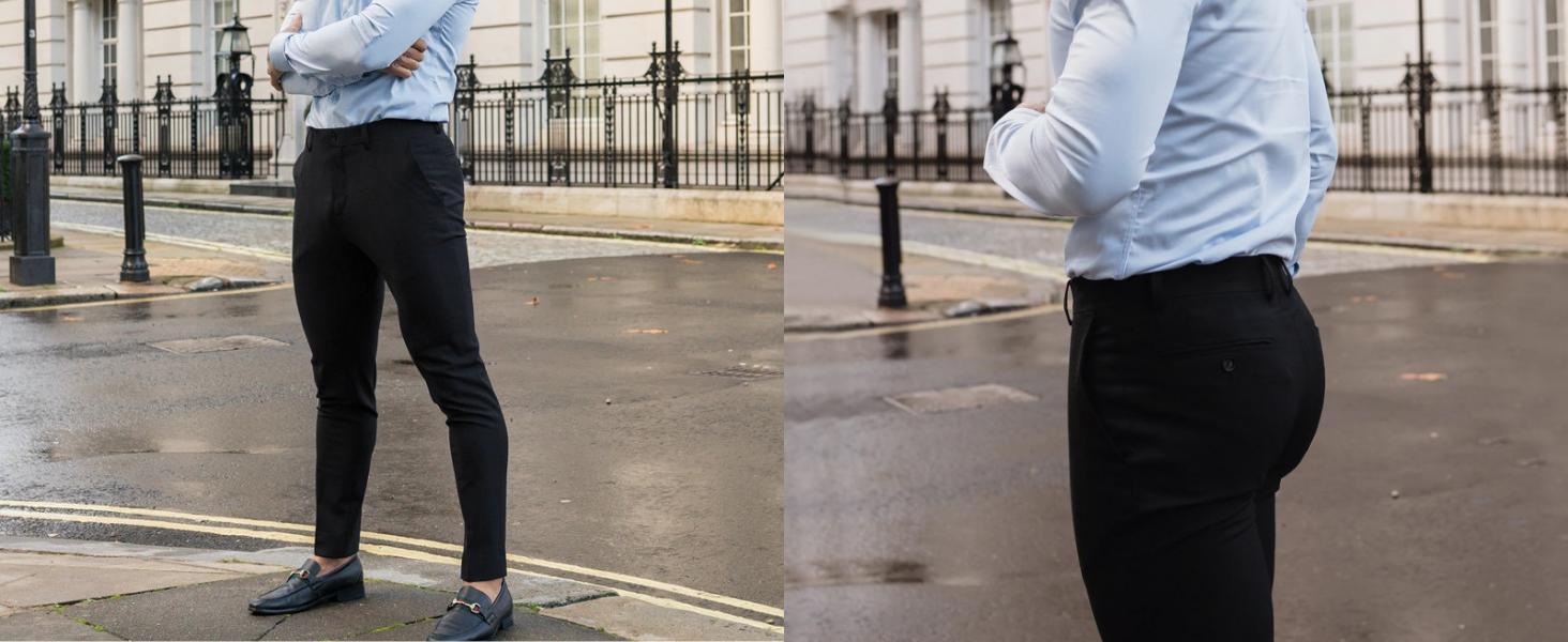 PASLTER Mens Chinos Slim Fit Pants Flat Front Stretch Skinny Tapered Dress Pants Comfort Casual Solid Trousers Menswear Shirts