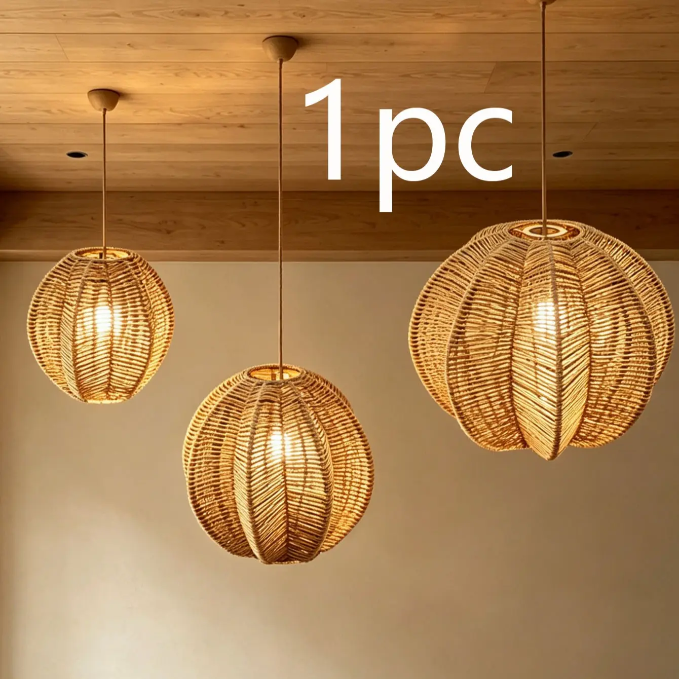 Vintage Pumpkin Shape Handmade Paper Lampshade, American Country Bohemian Style Paper Craft Pendant Light, Home Restaurant Decorative Lighting, Cozy Lighting