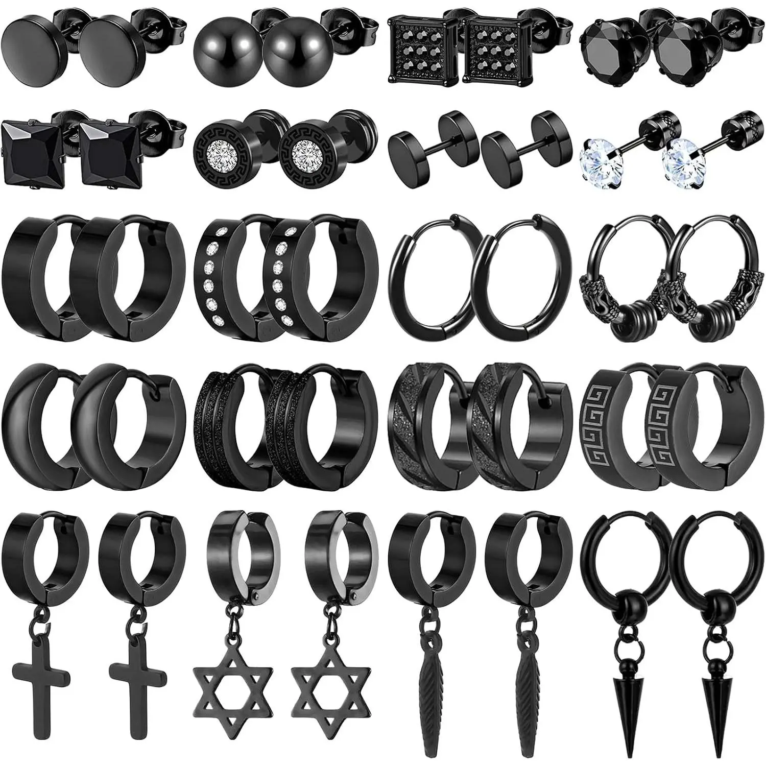 20 Pairs Stainless Steel Stud Earrings for Men  Earring Unisex Punk Earring Hoop Hinged Dangle  Earrings for Men Women