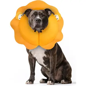 MIDOG Inflatable Dog Cone Collar, Cute Lion Mane Recovery Collar for Large Medium Dogs, Soft Blow-Up Donut Alternative After Surgery, Anti-Lick Protective Neck E-Collar (L, 15"-20")