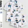 Women's Cartoon Dog Print Pajama Set, Short Sleeve Button Shirt and Elastic Shorts, Casual All-Season Sleepwear, Printed Sleepwear Set, Comfortable Home Wear Loungewear
