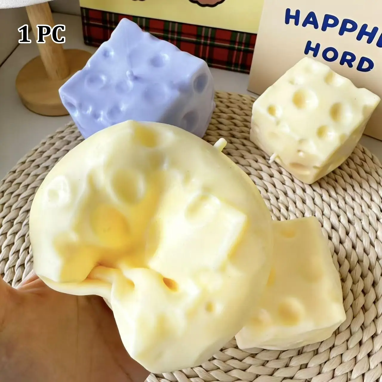 Aesthetic Stress Relief Toy, Cheese Squishy Squeeze Moldable Slow Rebound Squishies Toy, Fun & Relaxing Sensory Toy for Kids & Adults, Desktop Stress Reliever, Cheese Shaped Squishy