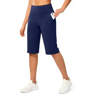 Women's Bermuda Long Shorts 14" Knee Length Capris with Pockets High Waisted Athletic Casual Shorts for Women(Gift)