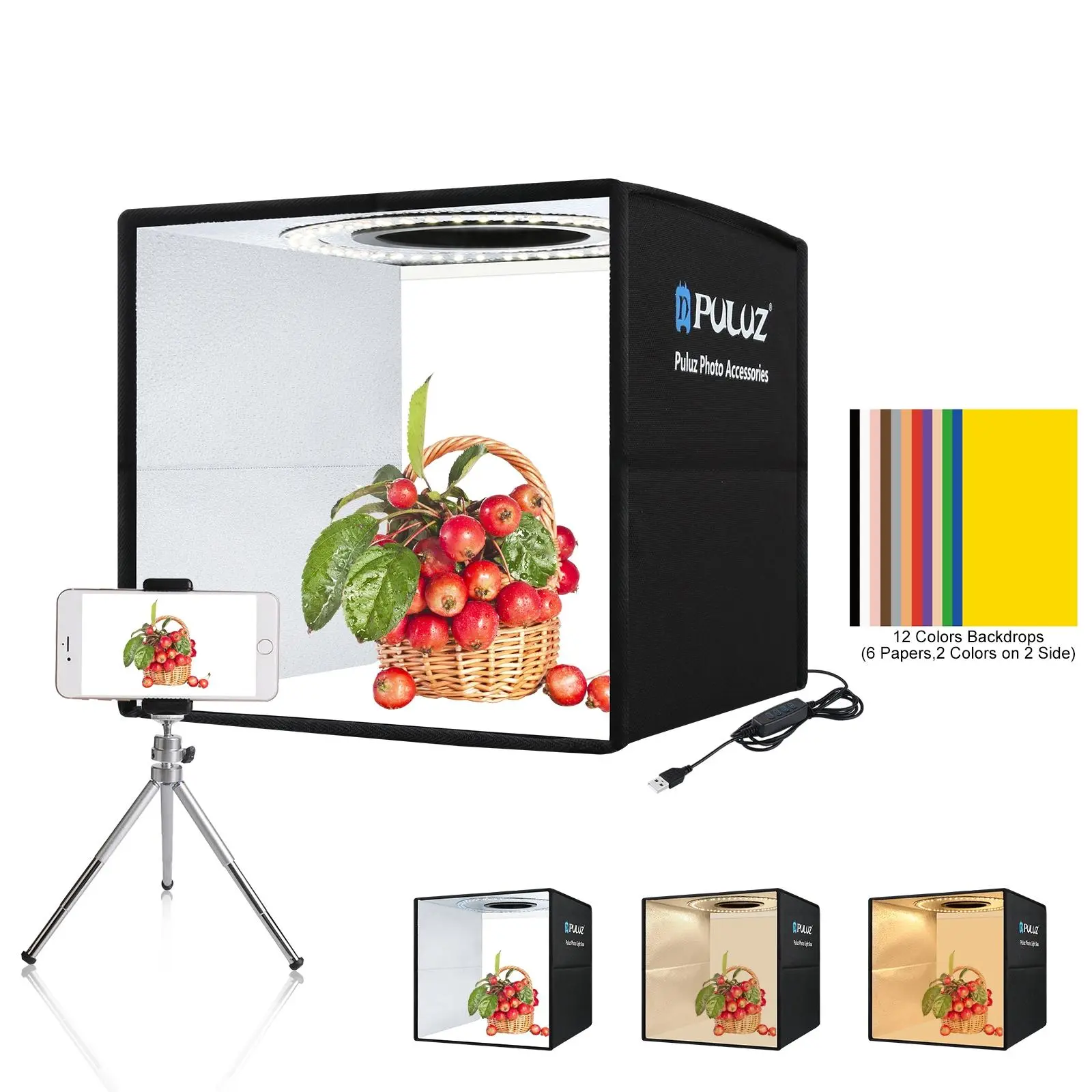 PULUZ Portable Foldable Ring Light Box, Photographic Fill Light, LED Photography Studio with 6 Colorful Backdrops, Suitable for Product Shooting at Home or Outdoors, Photography Camera Accessories, Photoshoot Accessories #GLOBAL PICKS