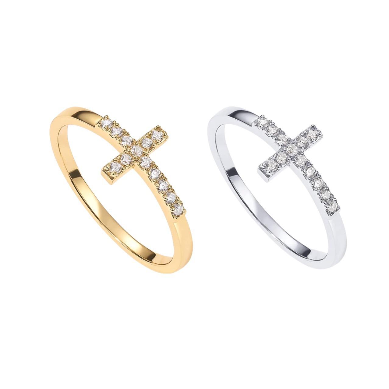 Copper-plated real gold cross ring, suitable for women