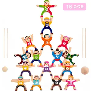 Wooden Stacking Toys,16Pcs Circus Hercules Acrobatic Troupe Interlock Toy,Balancing Building Blocks Game Toddler Puzzle Toys,for 3 4 5 6 Years Old Kids Adultsfidget toys