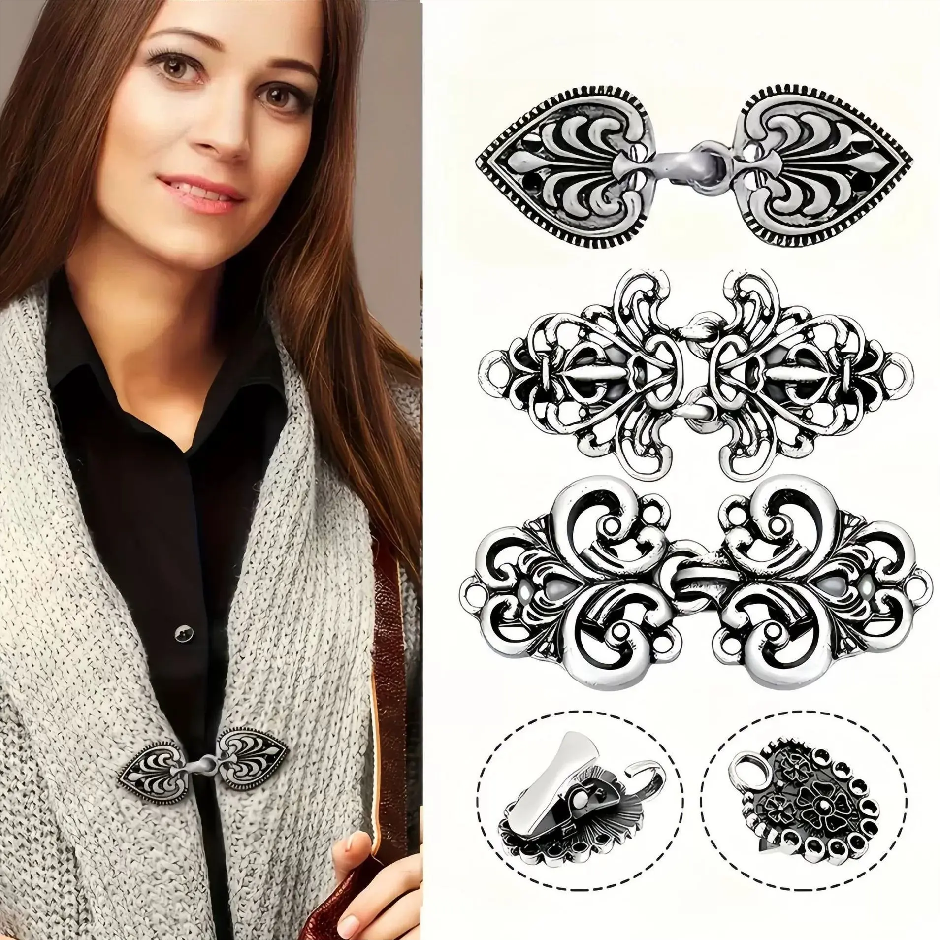 4/6/8Pack Vintage Sweater Shawl Clip Set – Elegant Retro Zinc Alloy Cardigan Clasps, Stylish Cloak & Wrap Pins for Women, DIY Craft & Wedding Party Accessories, Perfect Gift for Her