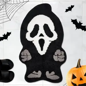 Halloween Rug,Halloween Ghost Face Death God Bath Mat, Scary Bathroom Rug Decoration, Non-Slip Floor Mat for Kitchen, Bedroom, Living Room