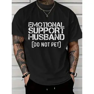 Men'S Fun Marriage Humor T-Shirt - "Emotional Support Husband Do Not Pet" Graphic Tee - Loose Fit Casual Shirt for Everyday & Special Occasions - All-Season Comfortable Fit - Gift for Husband or Wife - Fun Relationship Apparel, Humorous Clothing,