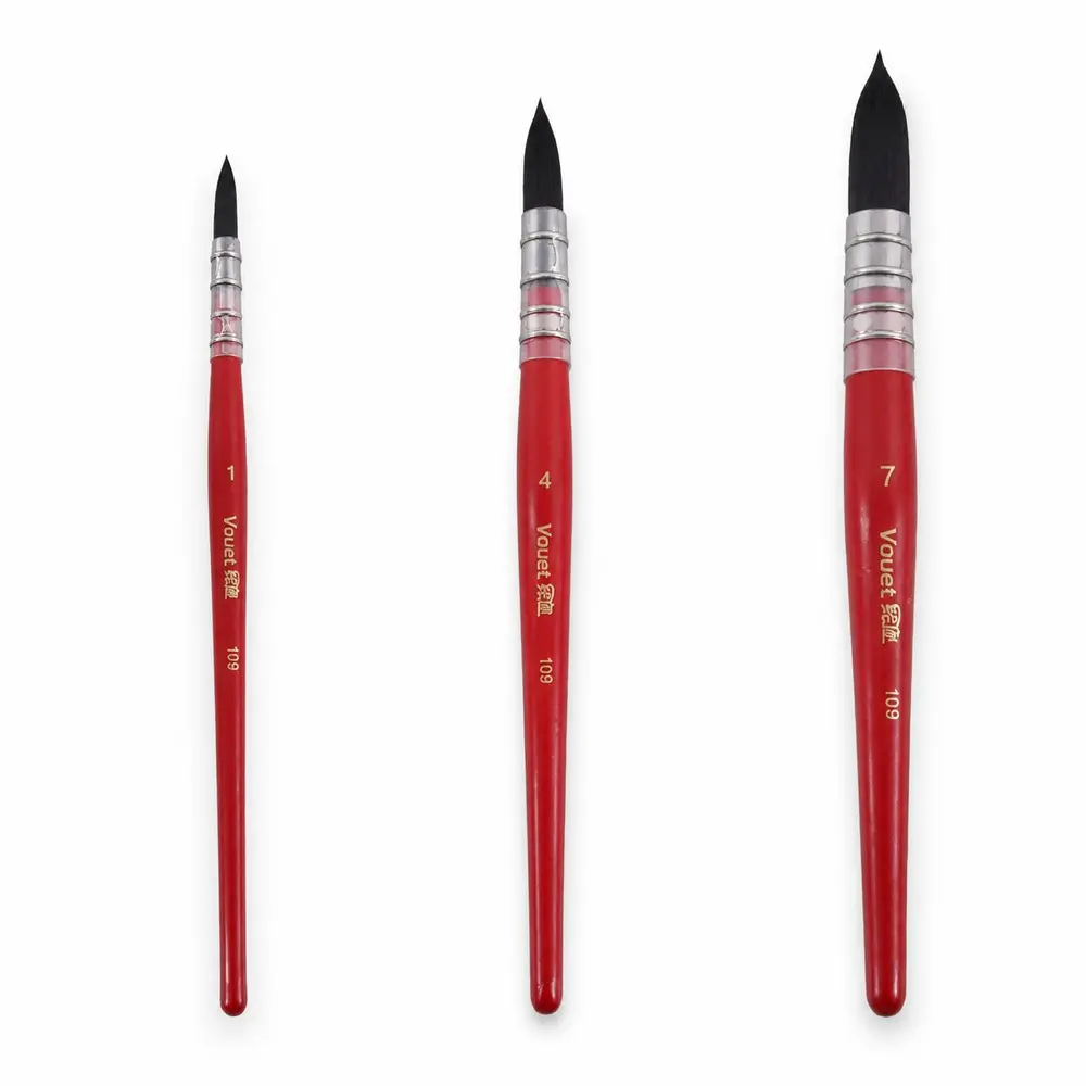 Vourt 3pcs Professional Watercolor Brushes, Wooden Handle, High Water Capacity, Good Elasticity, Easy Clean, for Artists