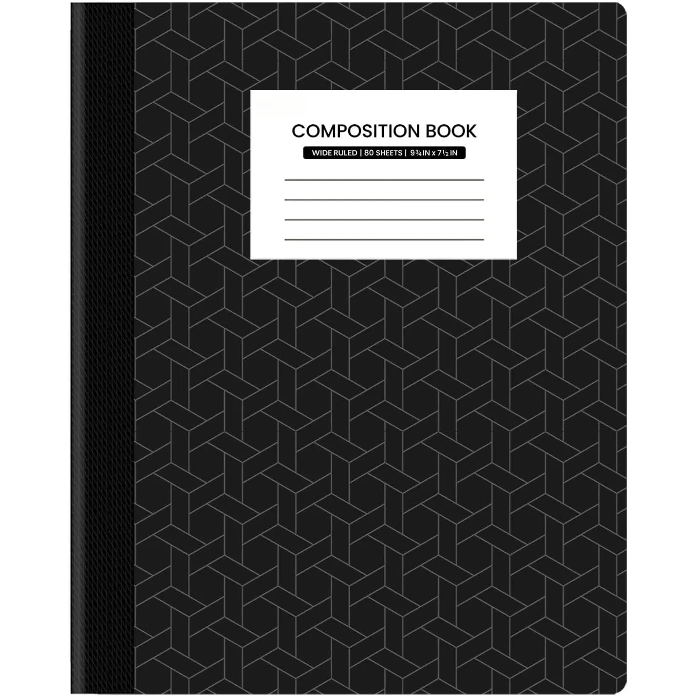 Wide Ruled Composition Notebook Writing Pad, 9.75" x 7.5", 80 Sheets/160 Pages, Black Office Stationery for College & Kindergarten to 12th Grade Students