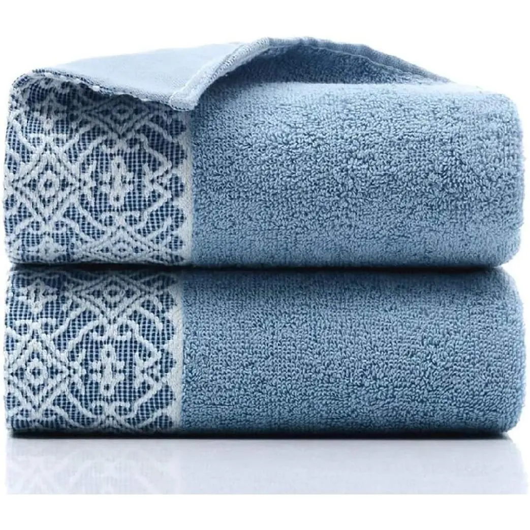 2 Pack Cotton Hand Towels,100% Cotton Face Towels, Durable Highly Absorbent Soft Washcloth Towel for Premium Luxury Spa Hotel Bathroom, Camping, Gym 14 x 30 Inch Maoj-lassical Blue