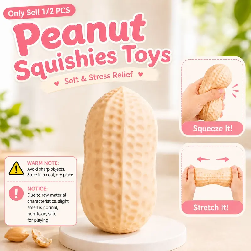Peanut Shaped Squishys Toys, Novelty Stress Relief Squeeze Toys, Peanut Squeeze Toy, Cute Anxiety Relief Toy, Anxiety Squishies, Stress Relief Fidgets, Squeeze Ball Stress Relief Hand Toys, Stress Relief Tools, for Adults & Kids