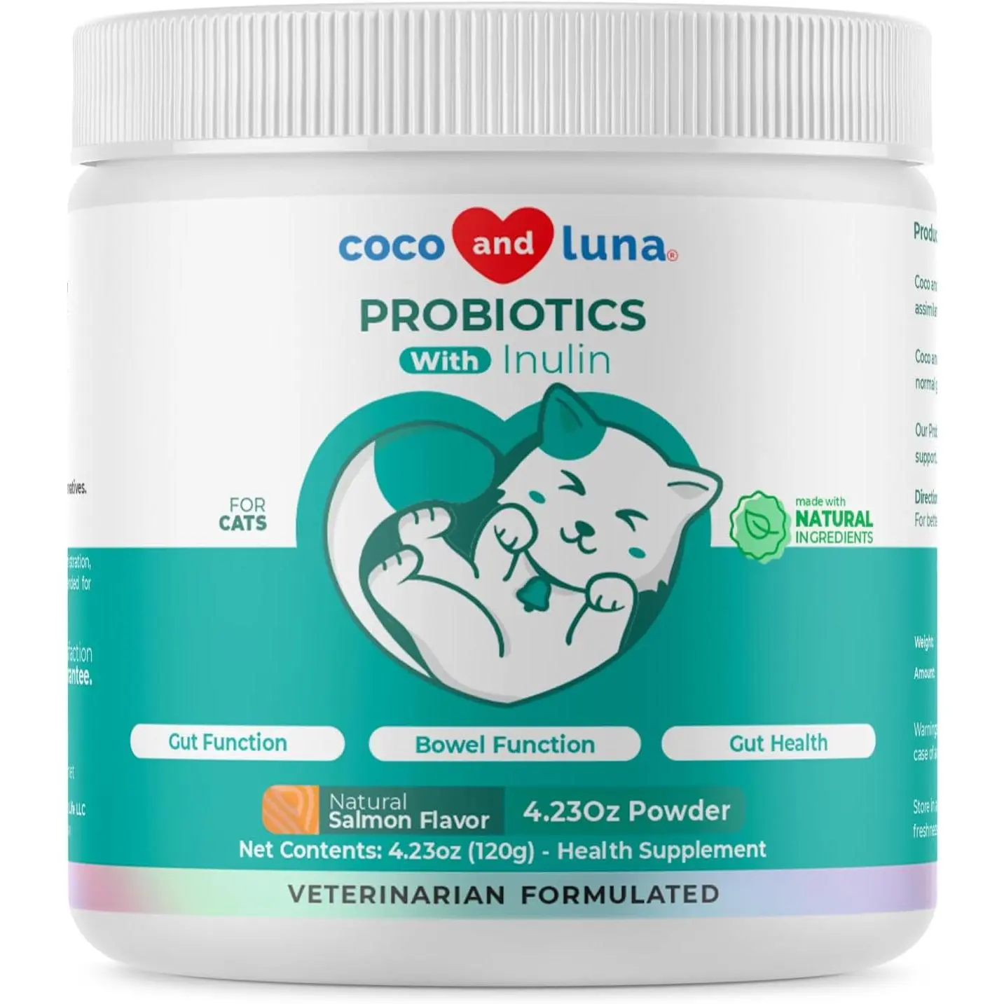 Probiotics for Cats - Diarrhea & Gas Support - with Inulin and Prebiotics - Digestive Gut Health - Allergies, Constipation Support (Powder for Cats)