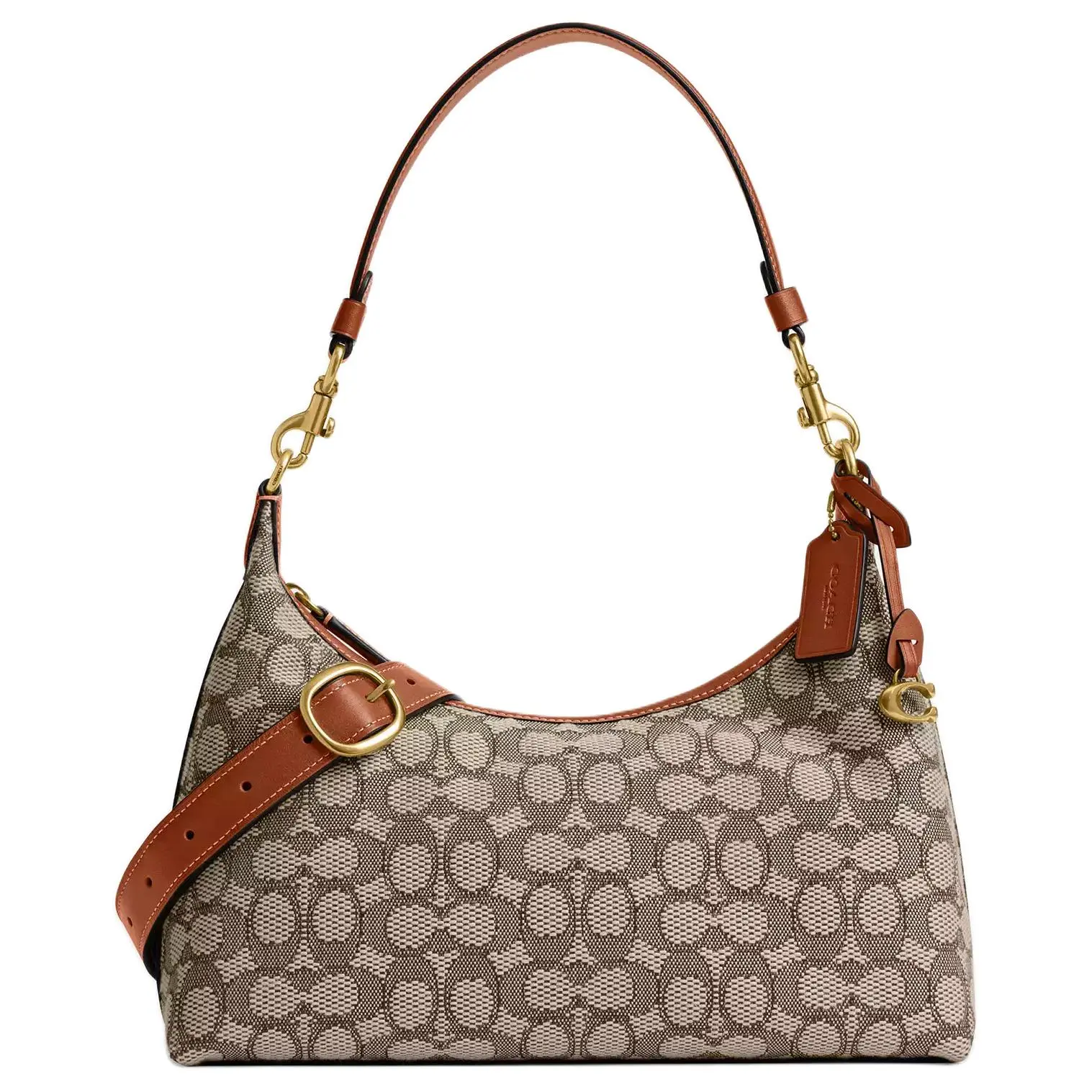COACH Juliet 30 Large Tote Bag for Women – Woven Monogram Print, Crossbody/Shoulder Style, Cocoa Lacquer Amber, Carry-All Women's Handbags, Contemporary Women's Handbags
