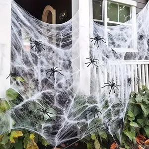 6-Pack Elastic Spider Web Decor, 2 Spiders Per Pack, No Power Needed, Cotton Halloween Decoration, Ideal for Haunted Houses, Bars, Rooms, Home Decor