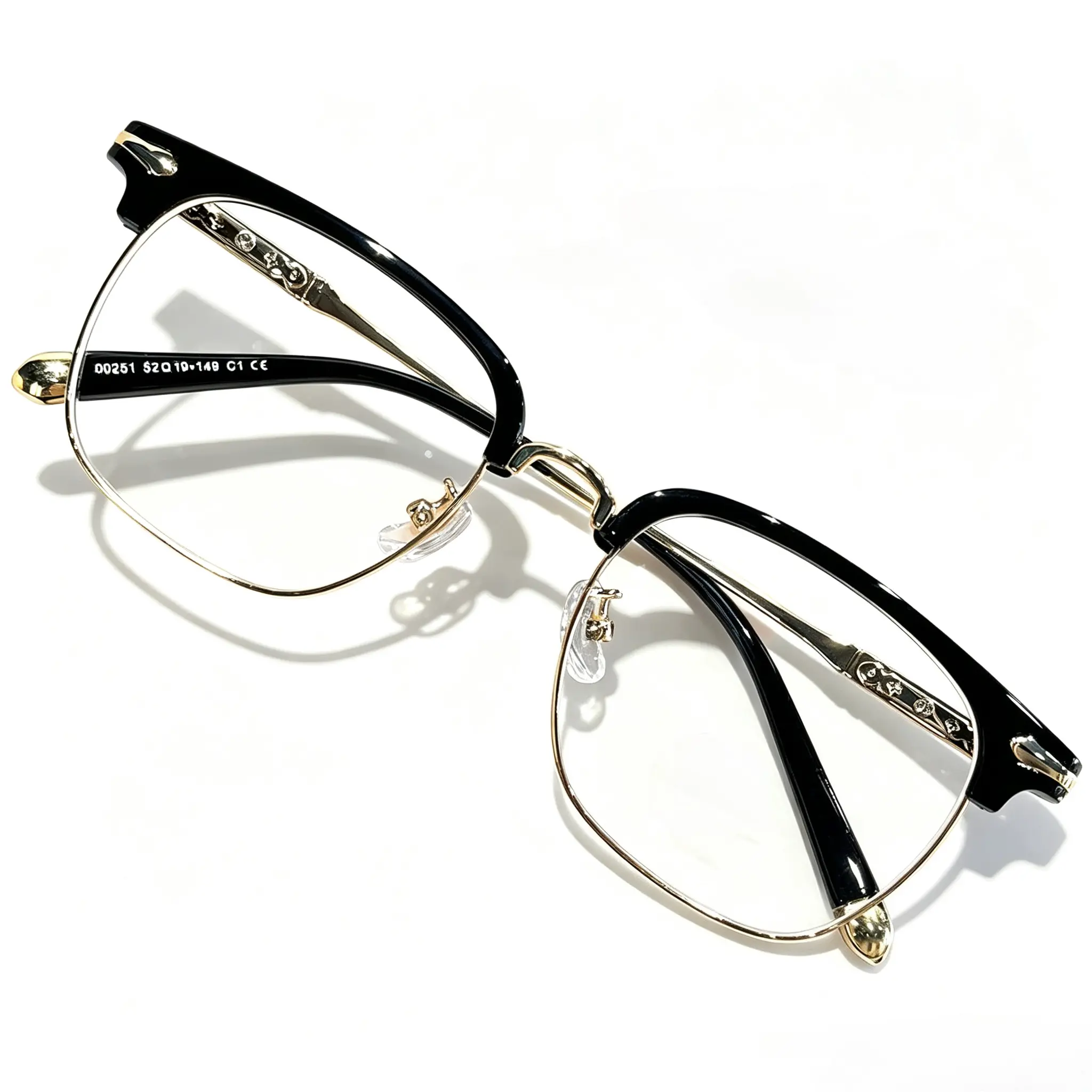 Browline Eyeglasses Frame for Men Women, Retro Semi‑Rimless Metal Optical Eyewear Frame, Classic Business Glasses Frame, Clear Lens Non‑Prescription Spectacles