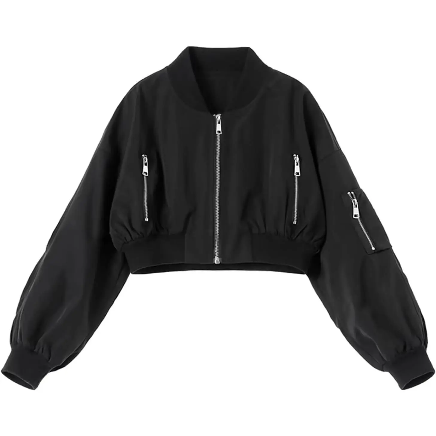 Toddler & Kids Girls' Lightweight Polyester Cotton Bomber Jacket - Zip-Up, Multiple Pockets, Casual Wear Crop Flight Jacket