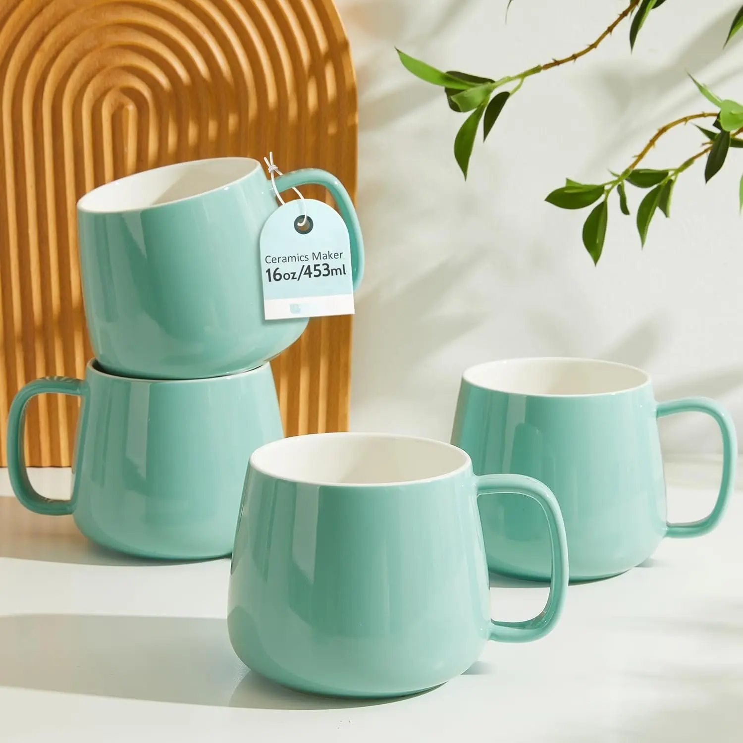 16oz Ceramic Coffee Mugs Set of 4 – Stackable Latte Cups, Microwave, Dishwasher & Oven Safe – Ideal for Coffee, Cappuccino, Hot , Housewarming Gifts, Dark Blue