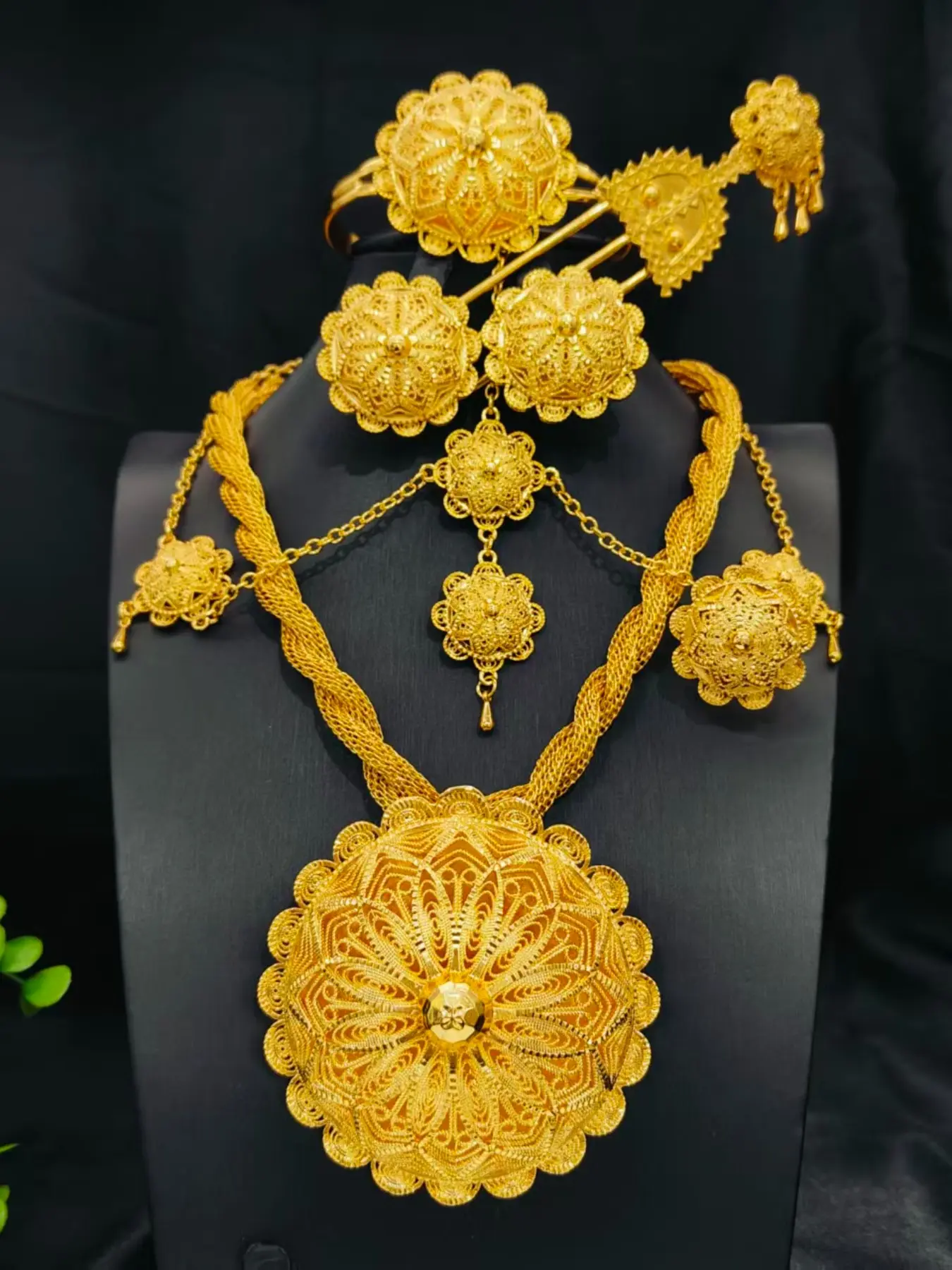 Fashion Women's Floral Pendant Jewelry Set, Necklace Bracelet Ring Earrings Headband Hair Fork, Wedding Party Gift, Jewellery Gift Set, Bridal Sets, Elegant Jewelry Set