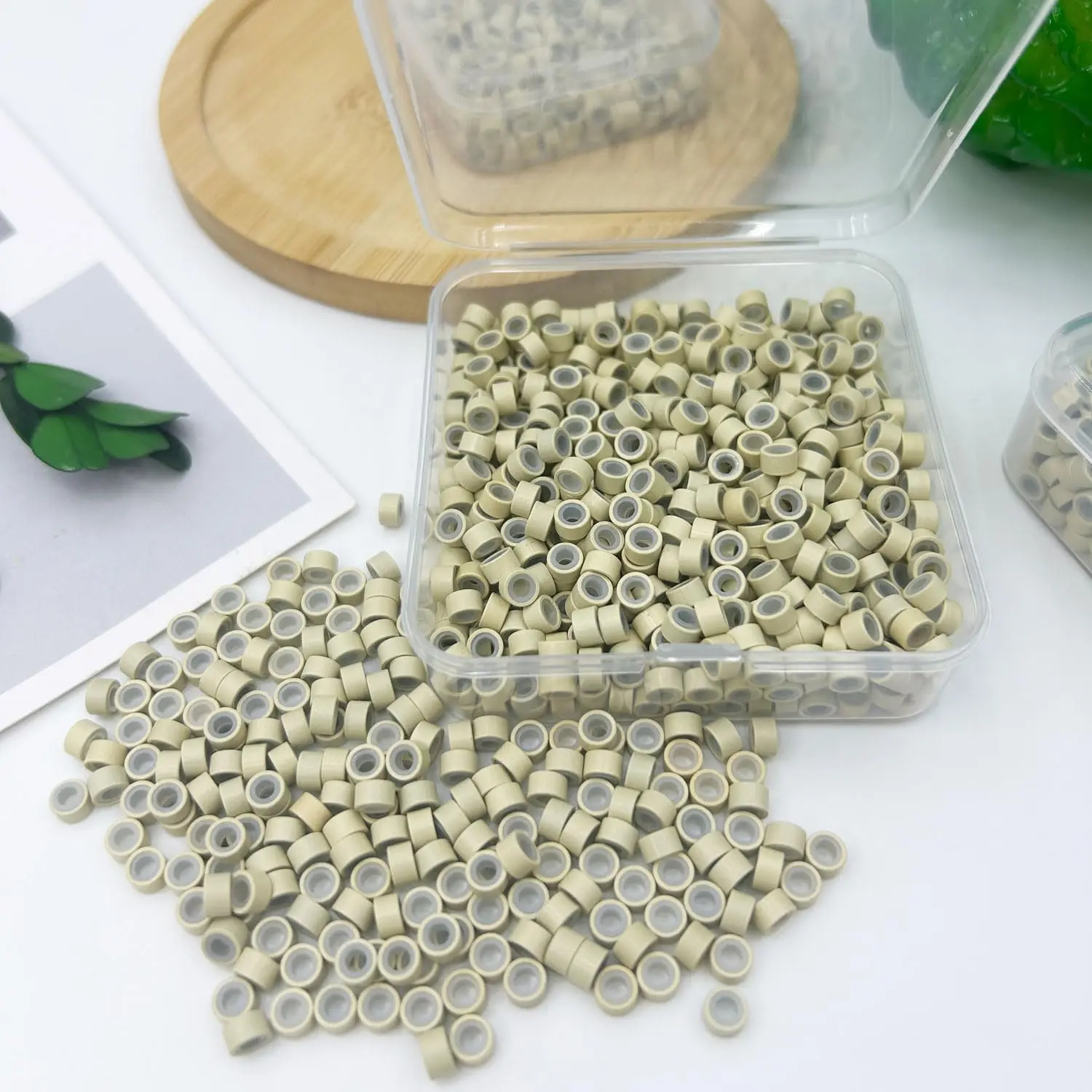 Hair Extension Beads,5mm Silicon Beads for Hair Extensions, Microlink Beads,  Lined  Links Rings Beads Hair  Extensions 500 count-Beige