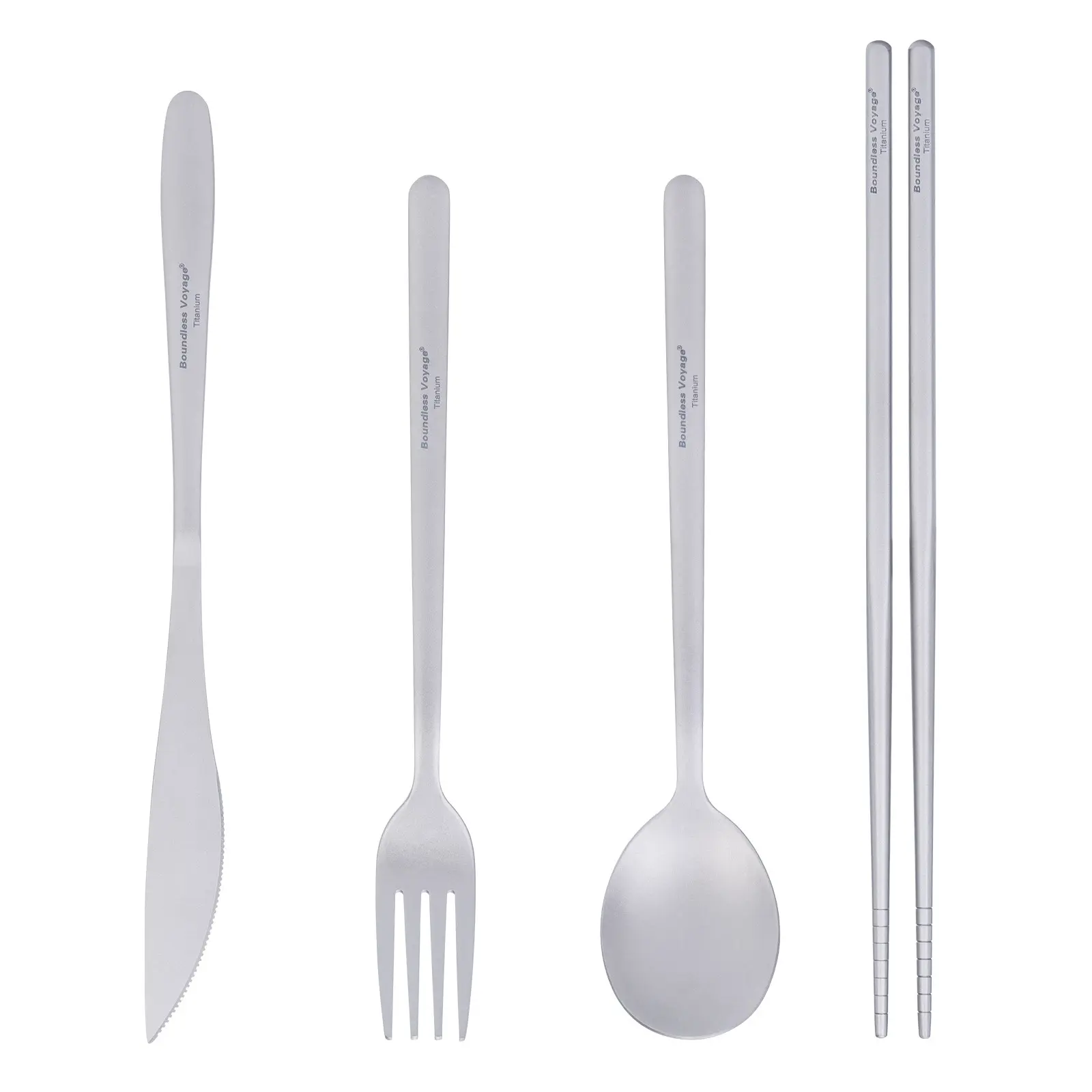 Boundless Voyage Titanium Spoon Fork Knife Square Chopsticks Set, Korean Style Dining Kit, Outdoor Ultra-Light Portable Cutlery with Storage Bag