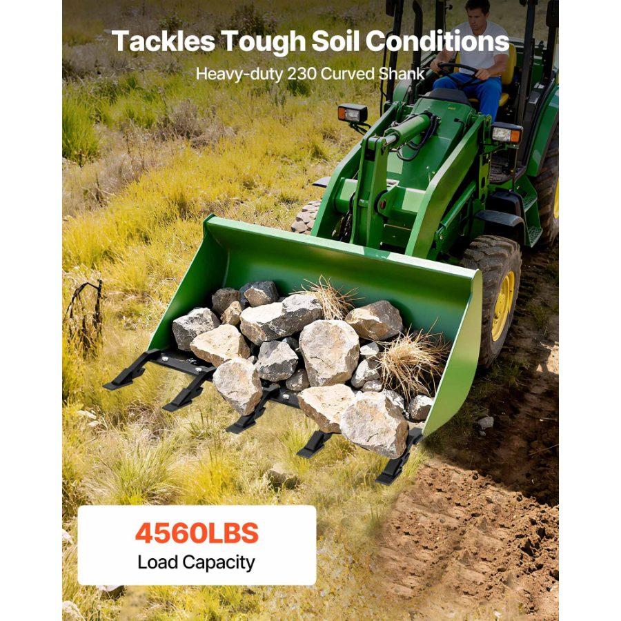 VEVOR Bucket Tooth Bar, 46 in Heavy Duty 5 Teeth Tractor Bucket Bar for Loader Tractor Loader Skidsteer, 4560 lbs Load Capacity, Bolt On Teeth Bars for Buckets Protection Efficient Soil Excavation