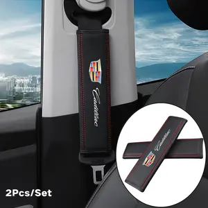 2pcs Car Leather Seatbelt Shoulder Protector, Neck Support Breathable Soft Comfort, Universal Fit for Cadillac Models, Auto Accessories