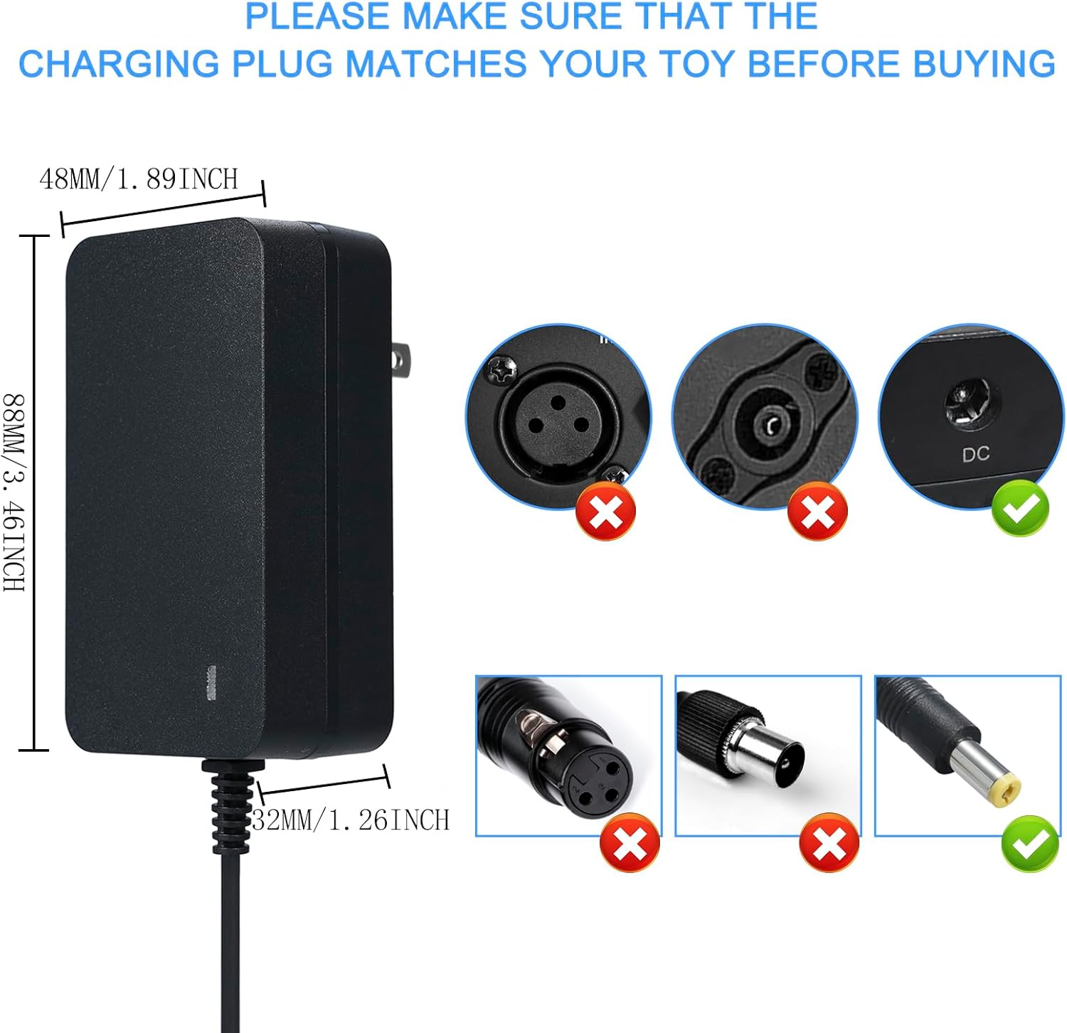 BASIC SUPPLY 24V  Charger for Ride on Toys,24V Charger for Ride on   Choice Products SUV  Accessories,24    Charger with   Light for  Carriage Ride