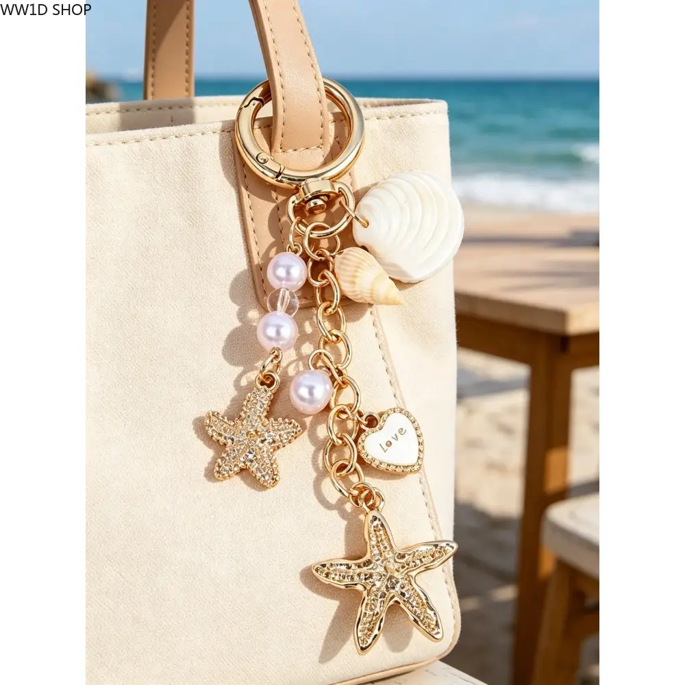 Summer Beach Style Accessory, Purse Accessories, Starfish Seashell Pearl Heart Bag Charm, Stylish Playful Charm, Birthday Gift, Festival Gift, Easter Egg Filler, Casual Fashion, Accessories for bags, Purse Charms, Bag Charms For Handbags Trendy Bag Charms