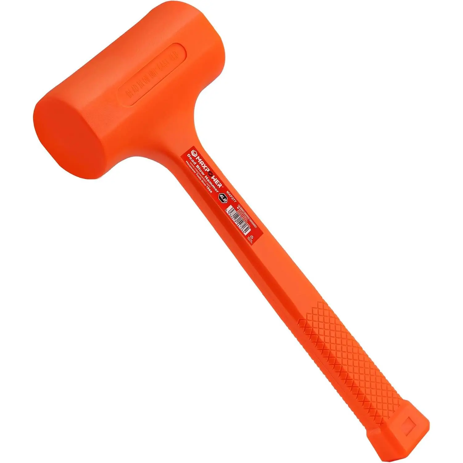 4LB Sparkproof Deadblow Hammer with Checkered Grip Handle, Rebound-Resistant Orange PVC Rubber Blow Mallet for Sheet Metal, Woodworking Tools