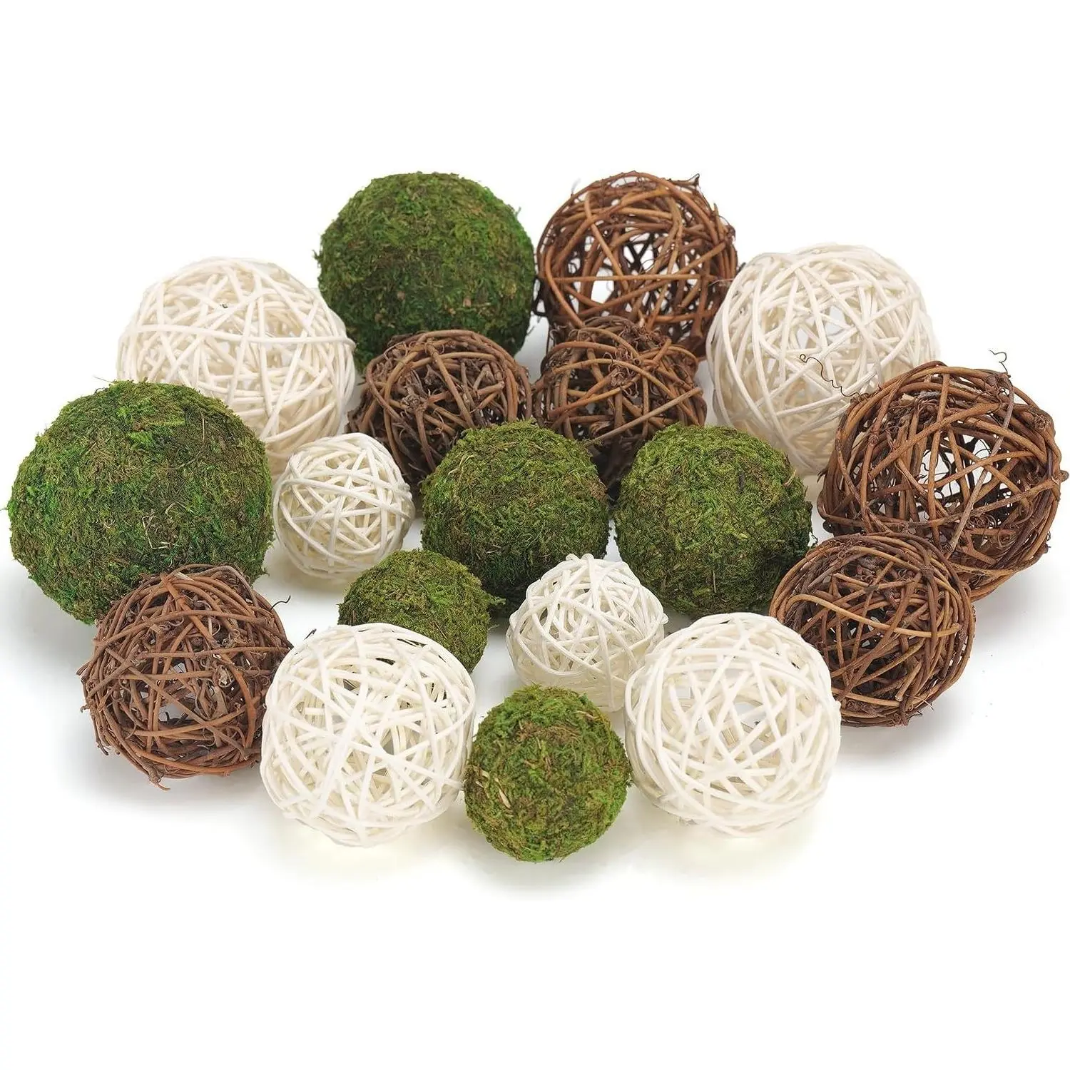 18Pcs Decorative Balls for Centerpiece Bowl - 6Pcs Fake Moss Balls + 12Pcs Rattan Wicker Balls, Artificial Moss Vase Fillers for Home Garden Wedding Party Decor (Rustic)Gift