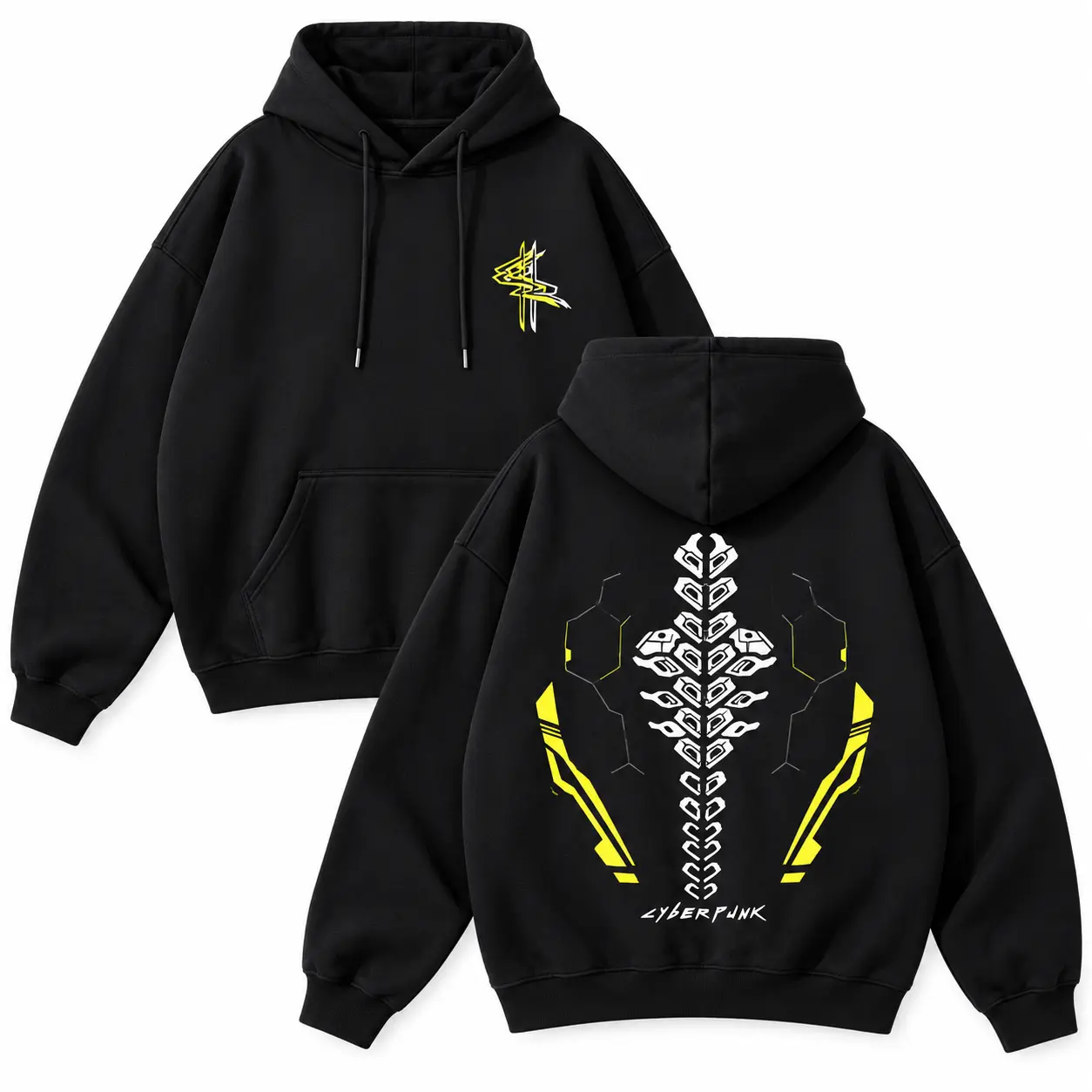 Men's Cyberpunk Edgerunners Tech-Spine Graphic Hoodie, Y2K Streetwear Hooded Sweatshirt Casual Menswear