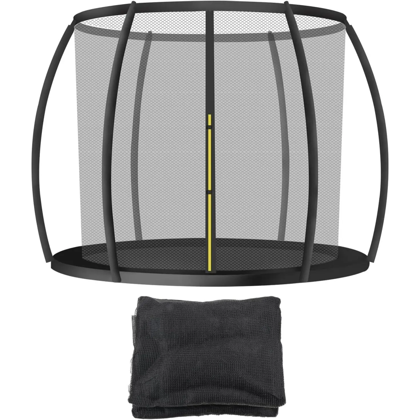 Replacement Trampoline Protection Net for Circular Frame Trampoline, 6 Poles Fibre Pole Inner Net, Black Adjustable Safety Cover with Nylon Rope for Outdoor Activities Playground