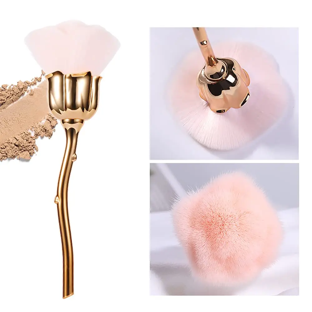 Pink Rose Soft Brush Nail Art Dust Powder Remover Acrylic Nail Manicure Dust Cleaner Brush For Nail Trimming Cleaning Makeup Application Tool