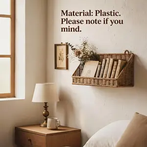 1pc Rustic Wall-Mounted Basket with Hooks - Woven Rattan Storage Hamper Suitable for Bathroom, Kitchen, Bedroom & Living Room - Retro Organizer for Skincare, Toiletries, Decorative Basket, Shelf Baskets