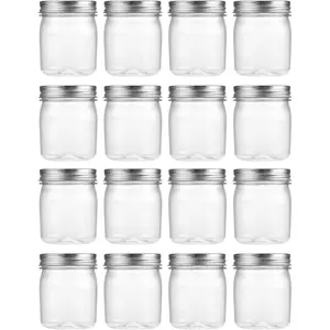 8 oz Clear Plastic Jars with Airtight Lids, 16 Pack Plastic Mason Jars with Lids 8oz, Refillable Storage Slime Containers & Small Spice Jar for Kitchen Organization (16 Pack,Silver)