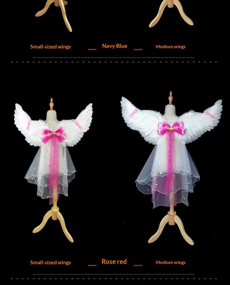 Angel Feather Wings Props for Christmas & Halloween Performance Costume Stage Princess Back Decoration White & Blue Bow Angel Feather Wings Props for Christmas & Halloween Performance Costume Stage Princess Back Decoration White & Blue Bow