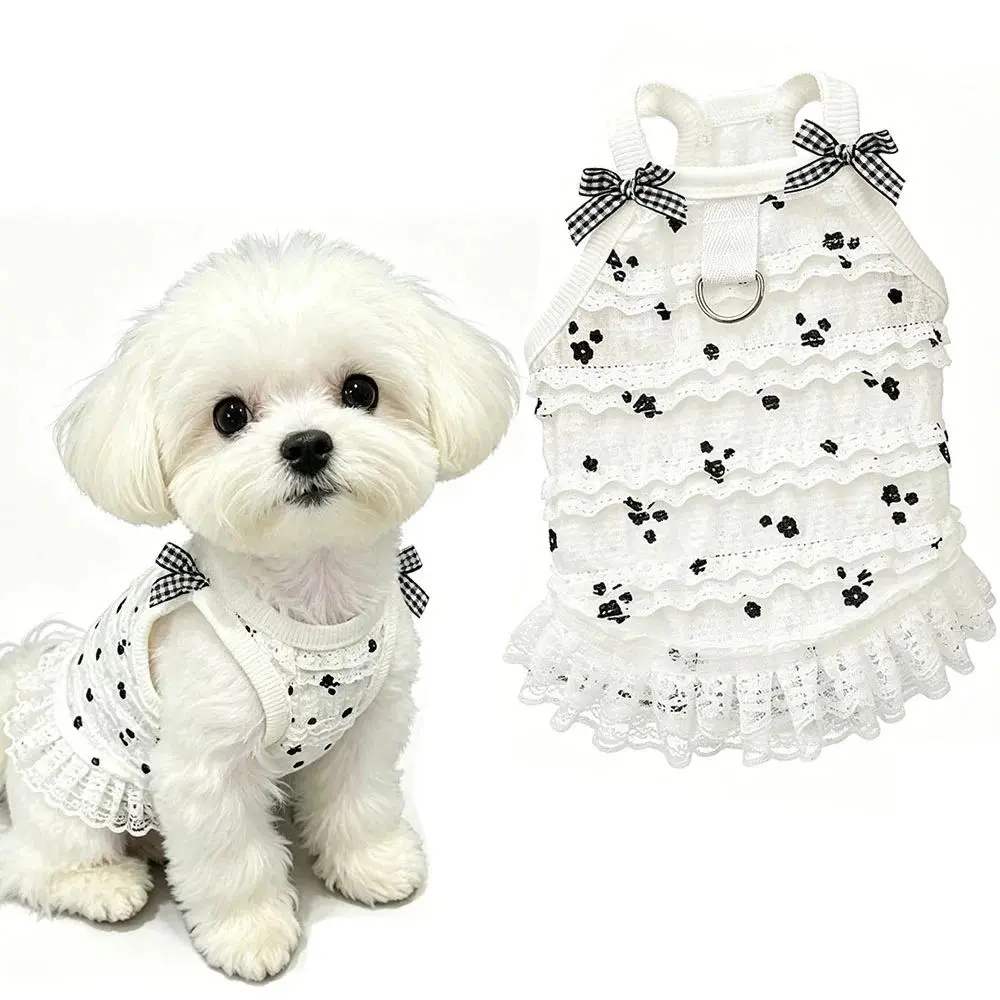 Small Dog Dresses Spring Cute Bowknot Lace Pet Dress Sleeveless Vest Puppy Outfits For Teddy Small Dogs Cats Girl Dog Clothes