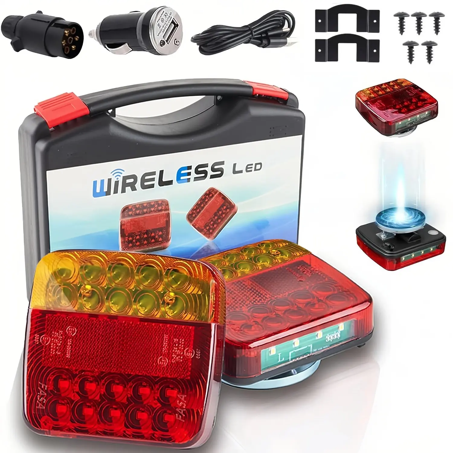 Wireless Trailer Lights Magnetic, Upgrade Rechargeable Wireless Trailer Tow Lights LED Kit, IP65 Waterproof, 10-Hour Battery Life, 100 FT Signal Synchronization for Towing Truck Camper RV Boat