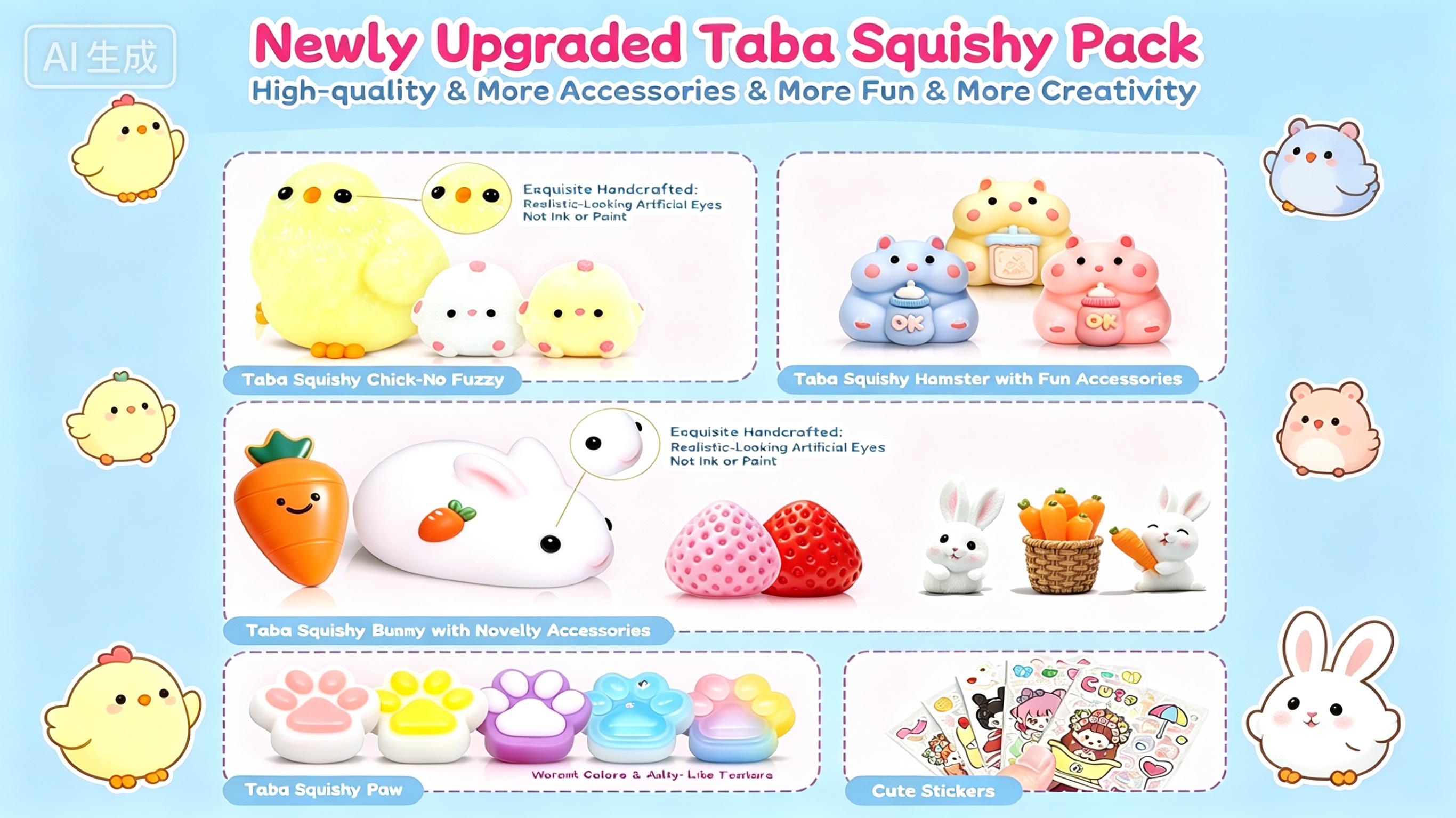 20Pcs Squishy Toys Pack-Easter  Squishy Sensory Fidgets Toys Party Favors for Kids 4-8 8-12 -Kawaii Squishies Squeeze Toys for Girls-4 5 6 7 8 9 10 11 12 Year Old Girl Birthday Gifts